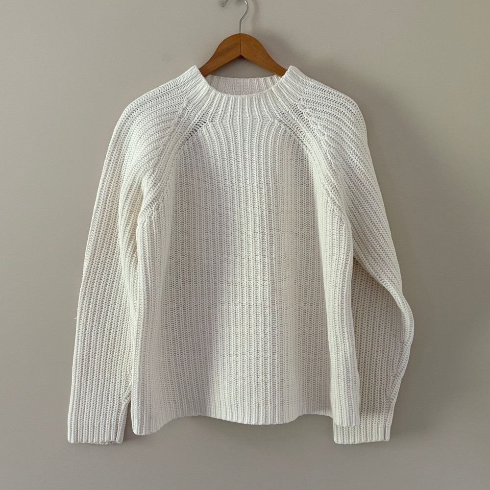 J. Crew Sweater Crew Neck Large Ivory Shaker Stitch Cotton Chunky Knit Raglan - Picture 12 of 12